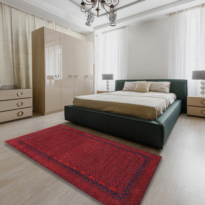 Machine Washable Traditional Red Rug in a Bedroom, wshtr1542