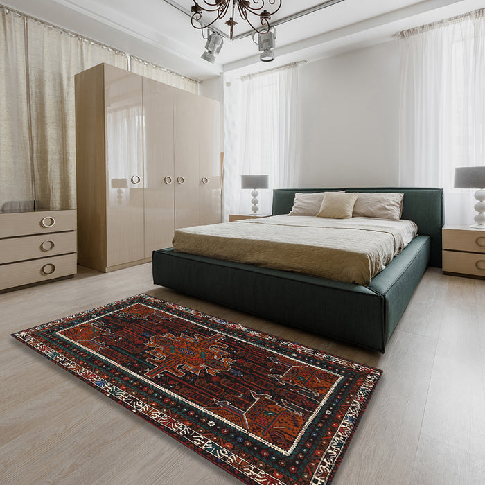 Machine Washable Traditional Night Red Rug in a Bedroom, wshtr1543