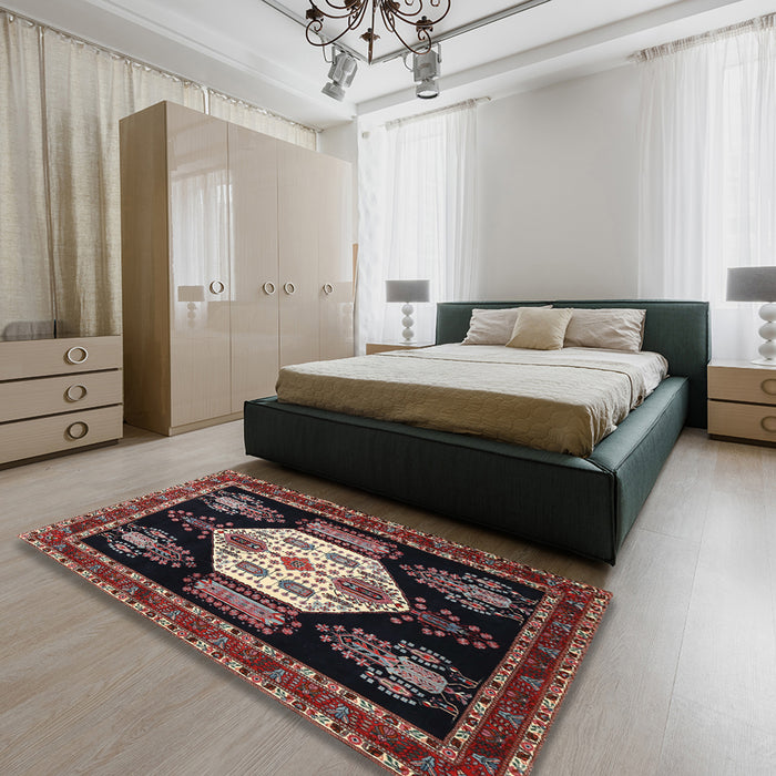 Machine Washable Traditional Mauve Taupe Purple Rug in a Bedroom, wshtr1544