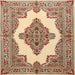 Square Traditional Brown Gold Medallion Rug, tr1546