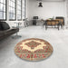 Round Machine Washable Traditional Brown Gold Rug in a Office, wshtr1546