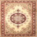 Square Traditional Brown Gold Medallion Rug, tr1547