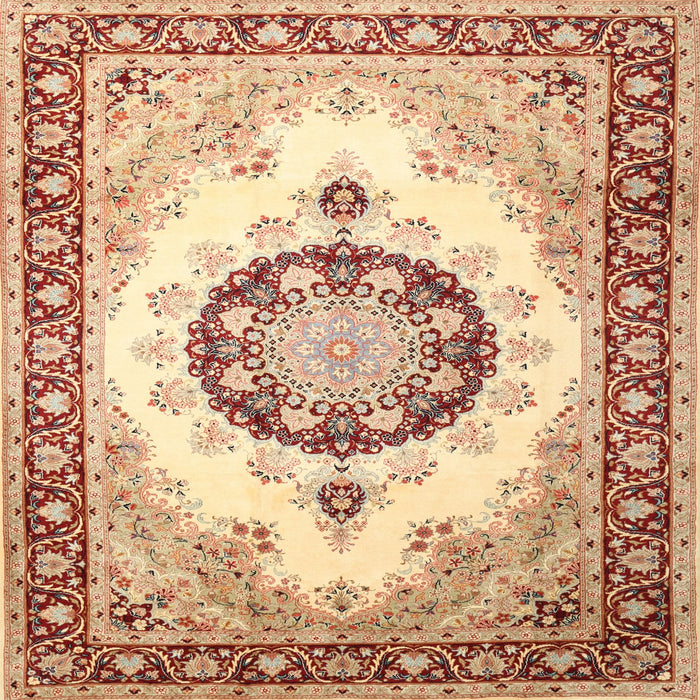Round Machine Washable Traditional Brown Gold Rug, wshtr1547