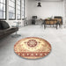 Round Machine Washable Traditional Brown Gold Rug in a Office, wshtr1547