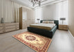 Traditional Brown Gold Medallion Rug in a Bedroom, tr1547