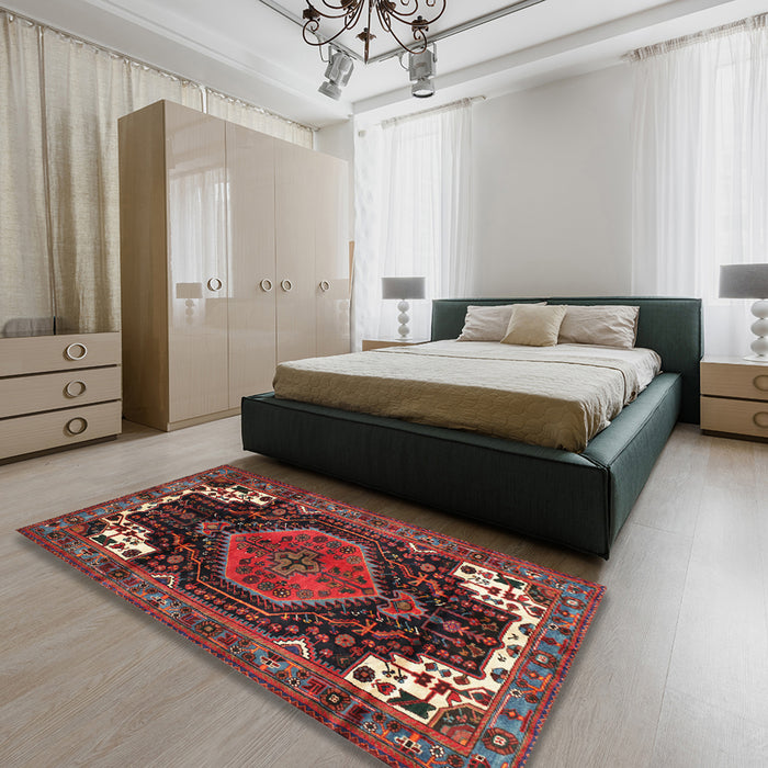 Machine Washable Traditional Tomato Red Rug in a Bedroom, wshtr154