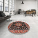 Round Traditional Deep Red Persian Rug in a Office, tr1551