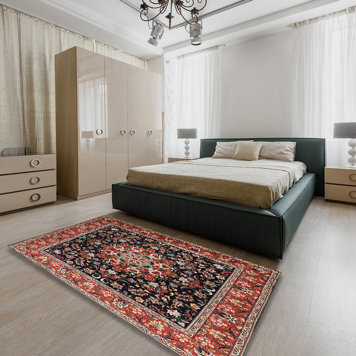 Traditional Deep Red Persian Rug in a Bedroom, tr1551