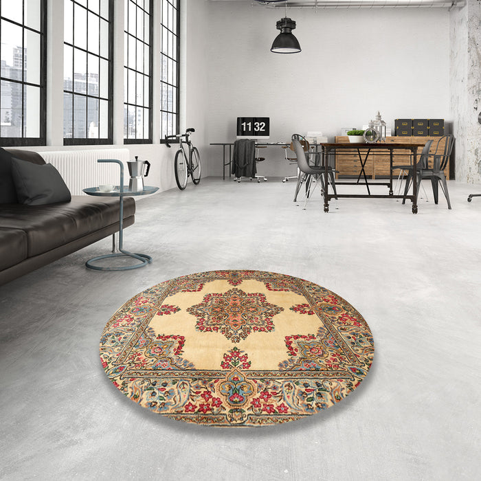 Round Machine Washable Traditional Sienna Brown Rug in a Office, wshtr1553