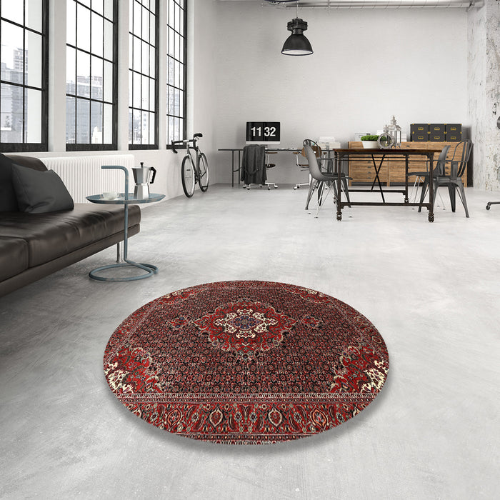 Round Traditional Dark Almond Brown Persian Rug in a Office, tr1555