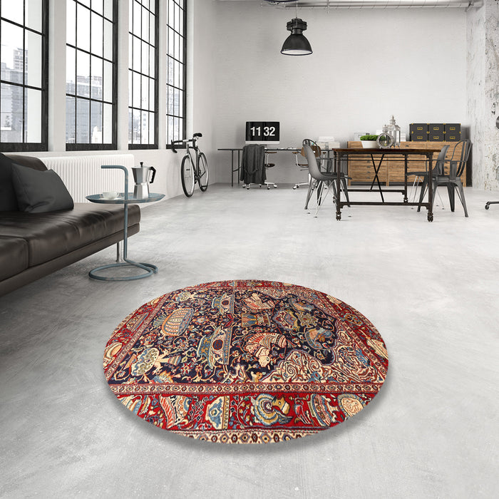 Round Machine Washable Traditional Saffron Red Rug in a Office, wshtr1556