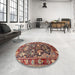 Round Machine Washable Traditional Saffron Red Rug in a Office, wshtr1556