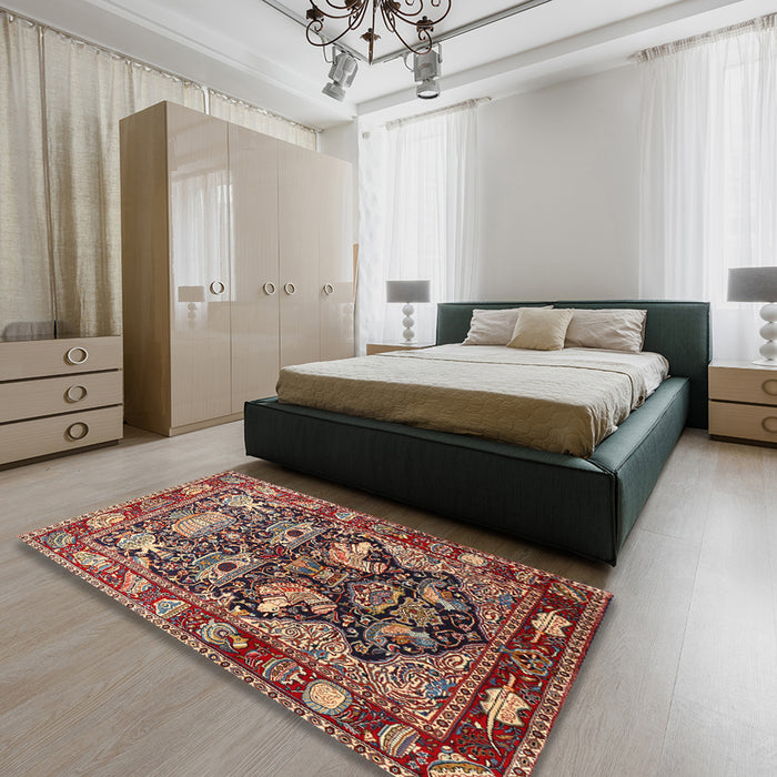 Machine Washable Traditional Saffron Red Rug in a Bedroom, wshtr1556