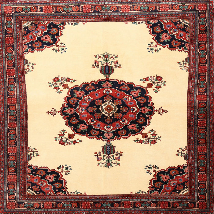 Round Machine Washable Traditional Saffron Red Rug, wshtr1557