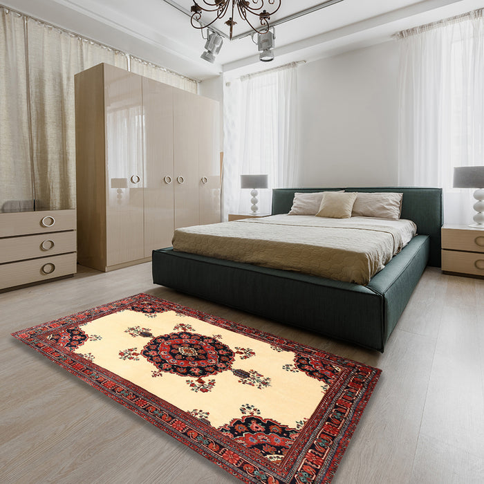 Traditional Saffron Red Medallion Rug in a Bedroom, tr1557
