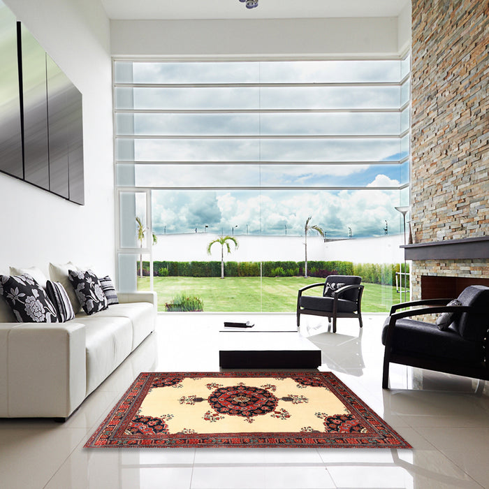 Square Machine Washable Traditional Saffron Red Rug in a Living Room, wshtr1557