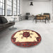 Round Traditional Saffron Red Medallion Rug in a Office, tr1557