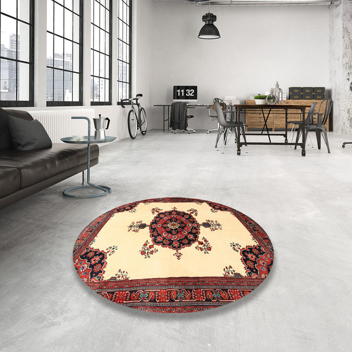 Round Machine Washable Traditional Saffron Red Rug in a Office, wshtr1557