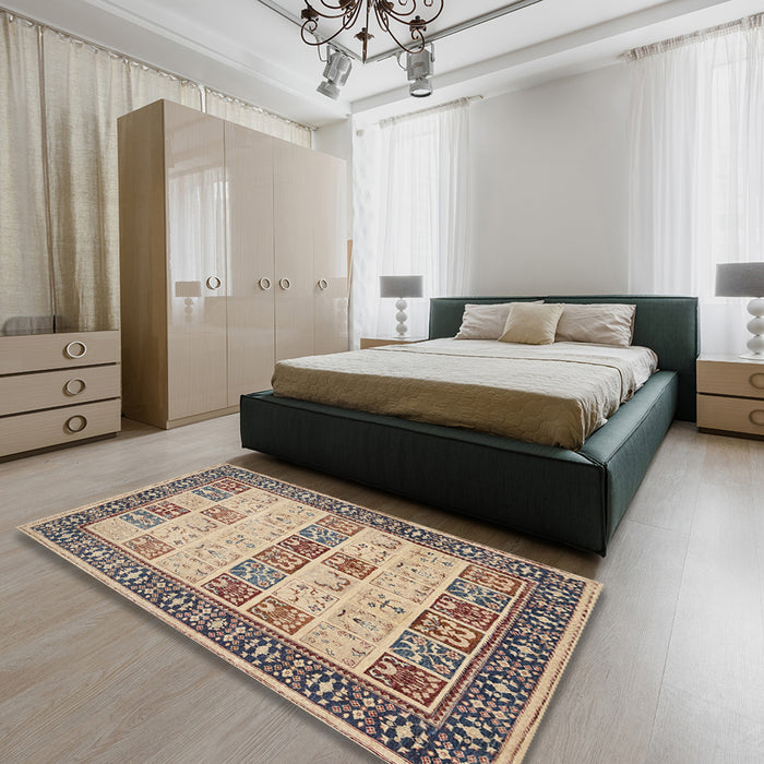 Traditional Brown Persian Rug in a Bedroom, tr1559