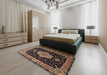 Traditional Chocolate Brown Medallion Rug in a Bedroom, tr1561