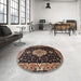 Round Machine Washable Traditional Chocolate Brown Rug in a Office, wshtr1561