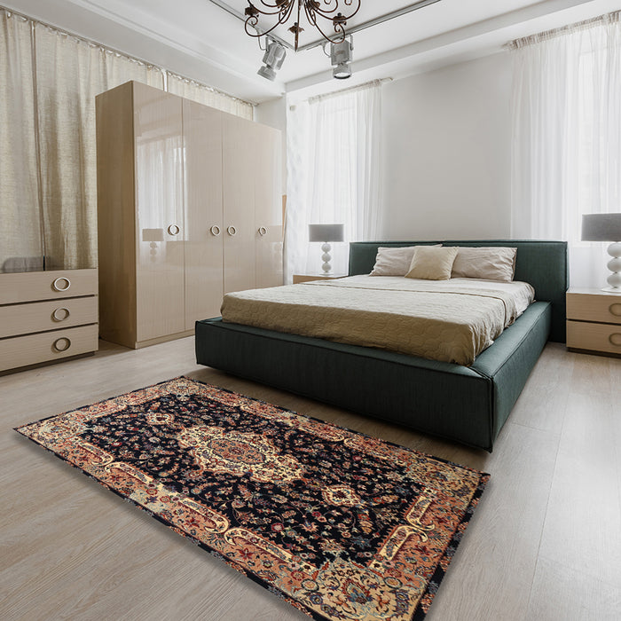 Machine Washable Traditional Chocolate Brown Rug in a Bedroom, wshtr1561
