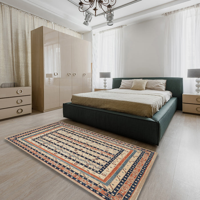Traditional Brown Persian Rug in a Bedroom, tr1564