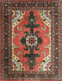 Machine Washable Traditional Saffron Red Rug, wshtr1565