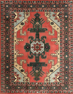 Machine Washable Traditional Saffron Red Rug, wshtr1565