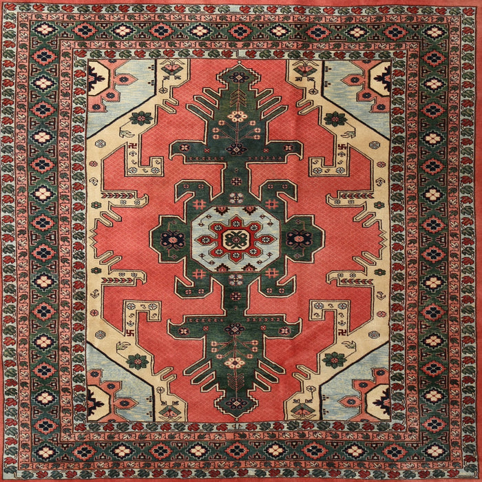 Round Machine Washable Traditional Saffron Red Rug, wshtr1565