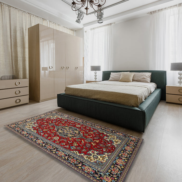Traditional Brown Medallion Rug in a Bedroom, tr1567