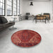 Round Machine Washable Traditional Cherry Red Rug in a Office, wshtr1569