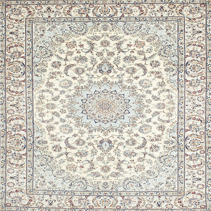 Square Traditional Champagne Beige Medallion Rug, tr156