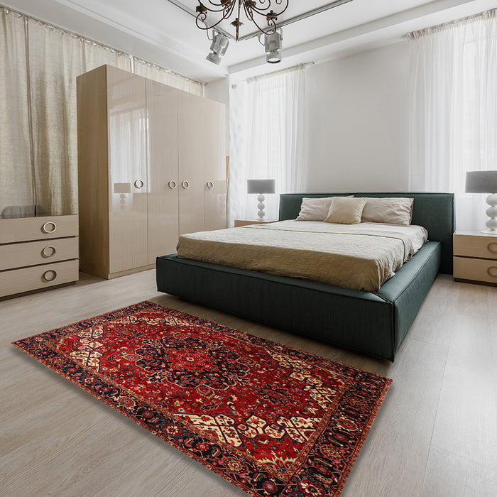 Machine Washable Traditional Sienna Brown Rug in a Bedroom, wshtr1573