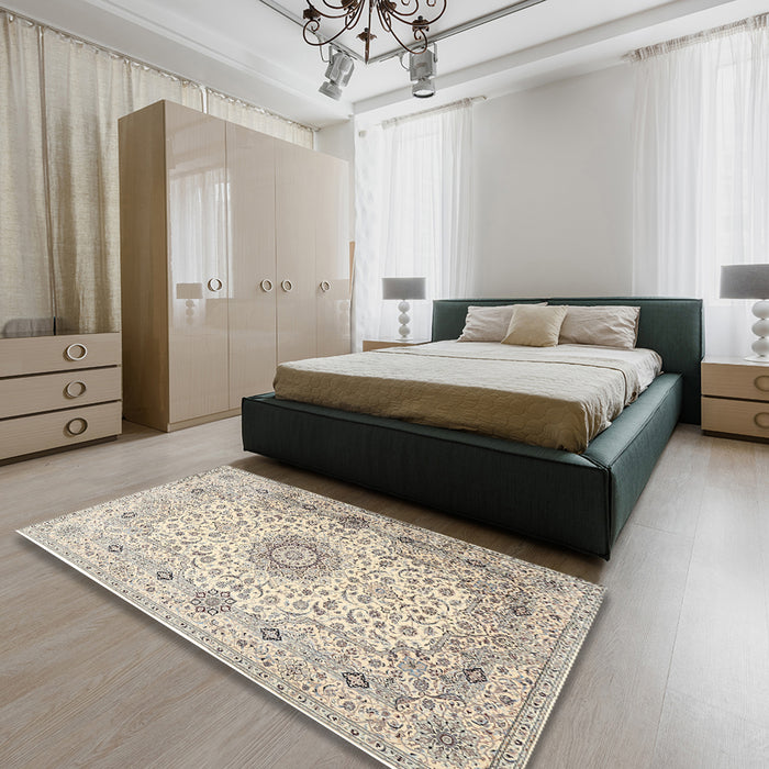 Machine Washable Traditional Vanilla Gold Rug in a Bedroom, wshtr1574