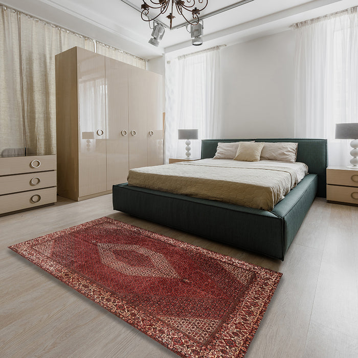 Traditional Rust Pink Medallion Rug in a Bedroom, tr1576
