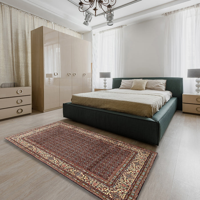Traditional Camel Brown Persian Rug in a Bedroom, tr1579