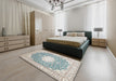 Traditional White Gold Medallion Rug in a Bedroom, tr157