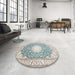 Round Traditional White Gold Medallion Rug in a Office, tr157