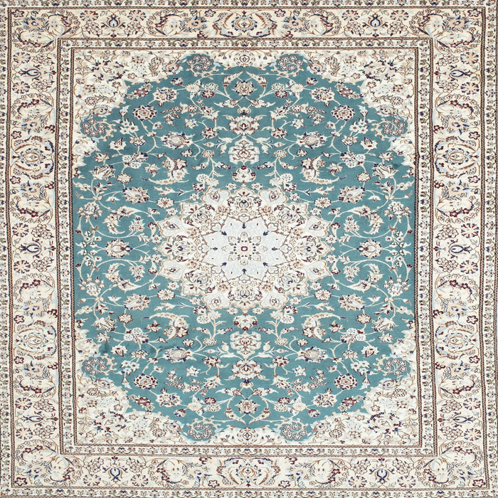 Square Traditional White Gold Medallion Rug, tr157