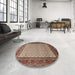 Round Machine Washable Traditional Red Brown Rug in a Office, wshtr1580