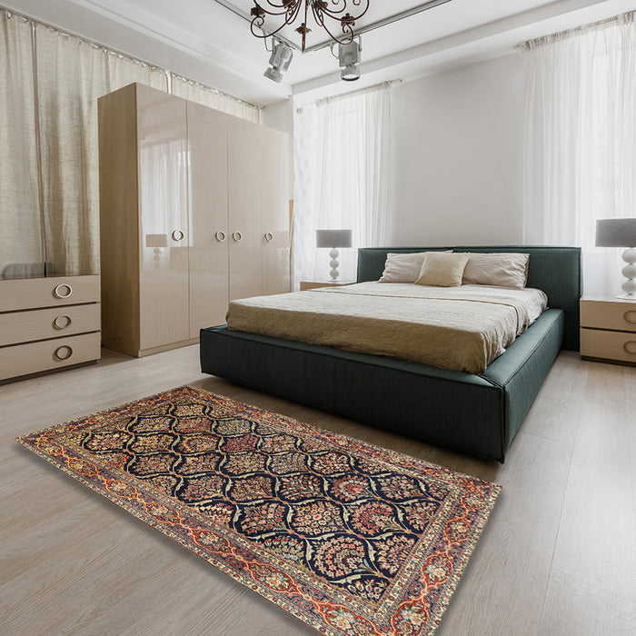 Traditional Bakers Brown Persian Rug in a Bedroom, tr1581