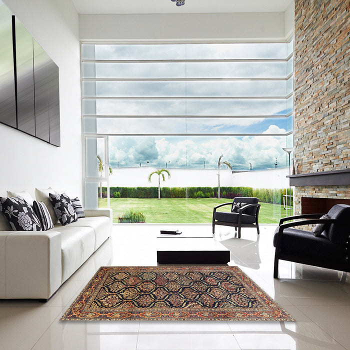 Square Traditional Bakers Brown Persian Rug in a Living Room, tr1581