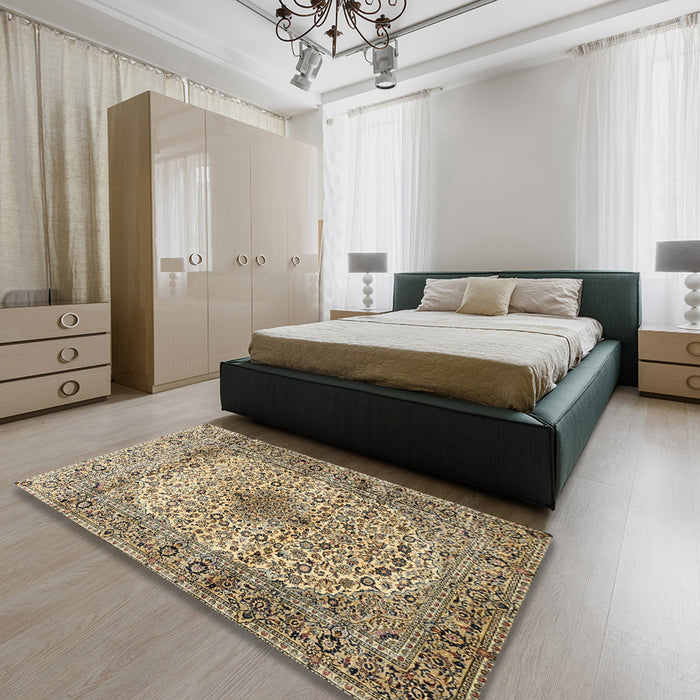 Machine Washable Traditional Sepia Brown Rug in a Bedroom, wshtr1582