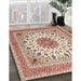 Traditional Deep Peach Orange Medallion Rug in Family Room, tr1585