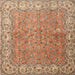 Round Machine Washable Traditional Sand Brown Rug, wshtr1586