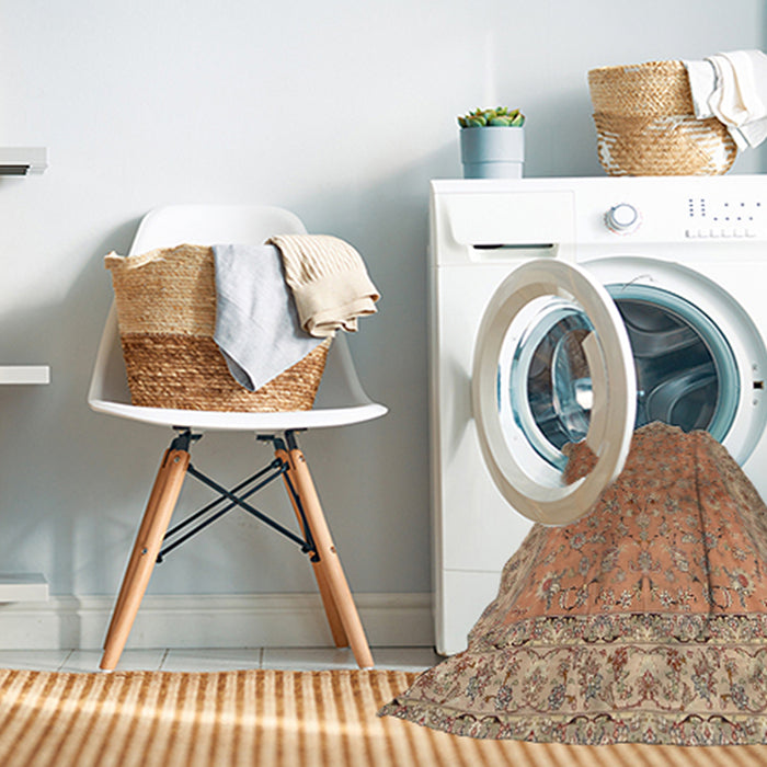 Machine Washable Traditional Sand Brown Rug in a Washing Machine, wshtr1586
