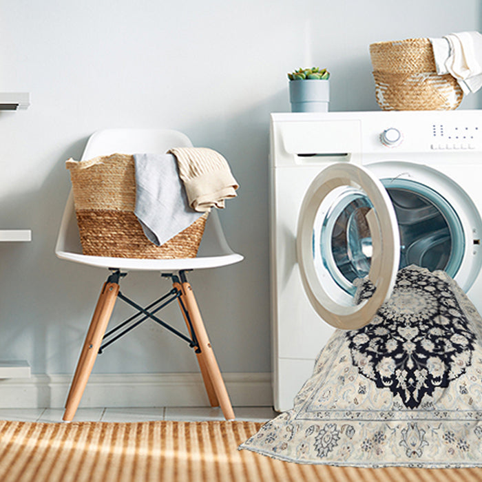 Machine Washable Traditional Champagne Beige Rug in a Washing Machine, wshtr1588