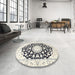 Round Traditional Champagne Beige Medallion Rug in a Office, tr1588