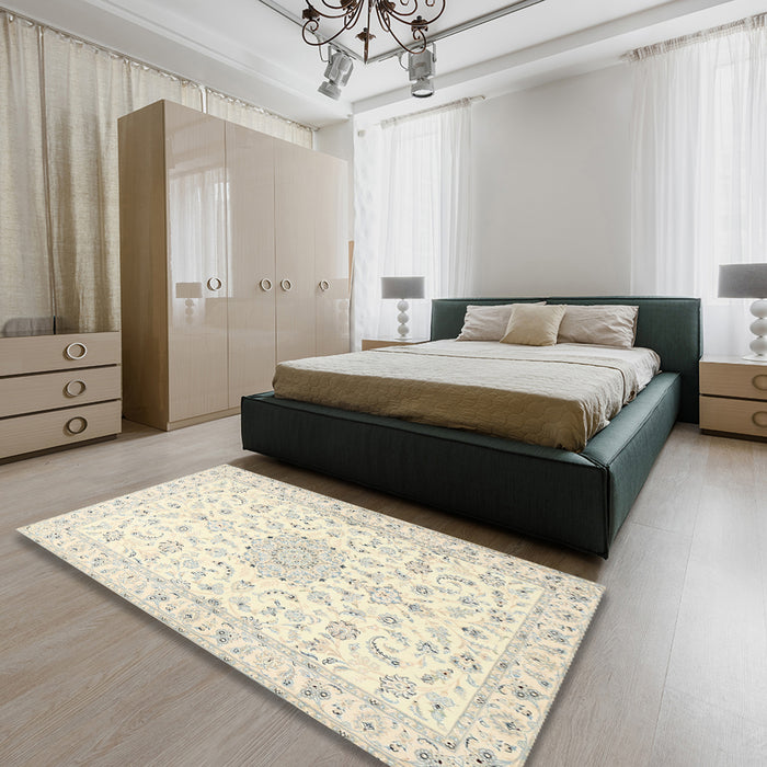 Machine Washable Traditional Tan Brown Rug in a Bedroom, wshtr1589